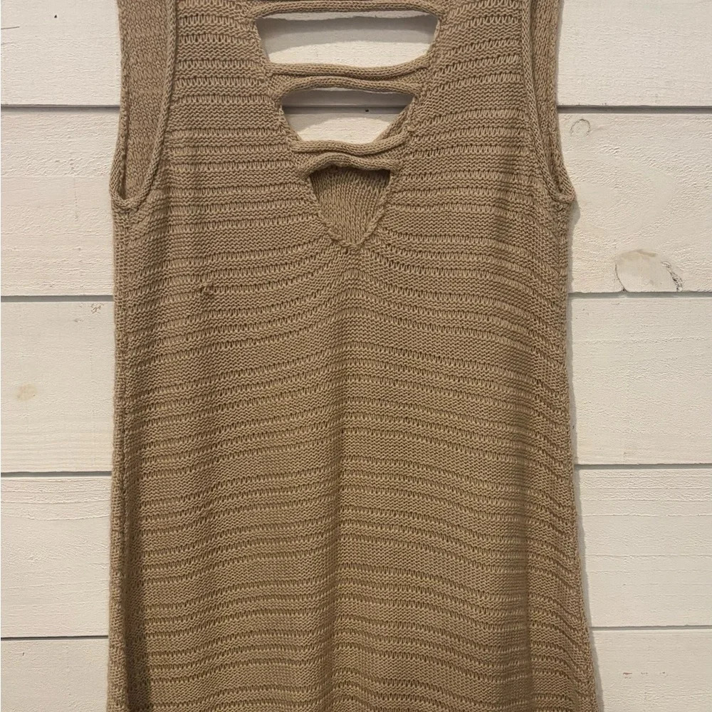 Michael Kors Tan Ribbed Cut Out Sleeveless cover up - Picture 6 of 10